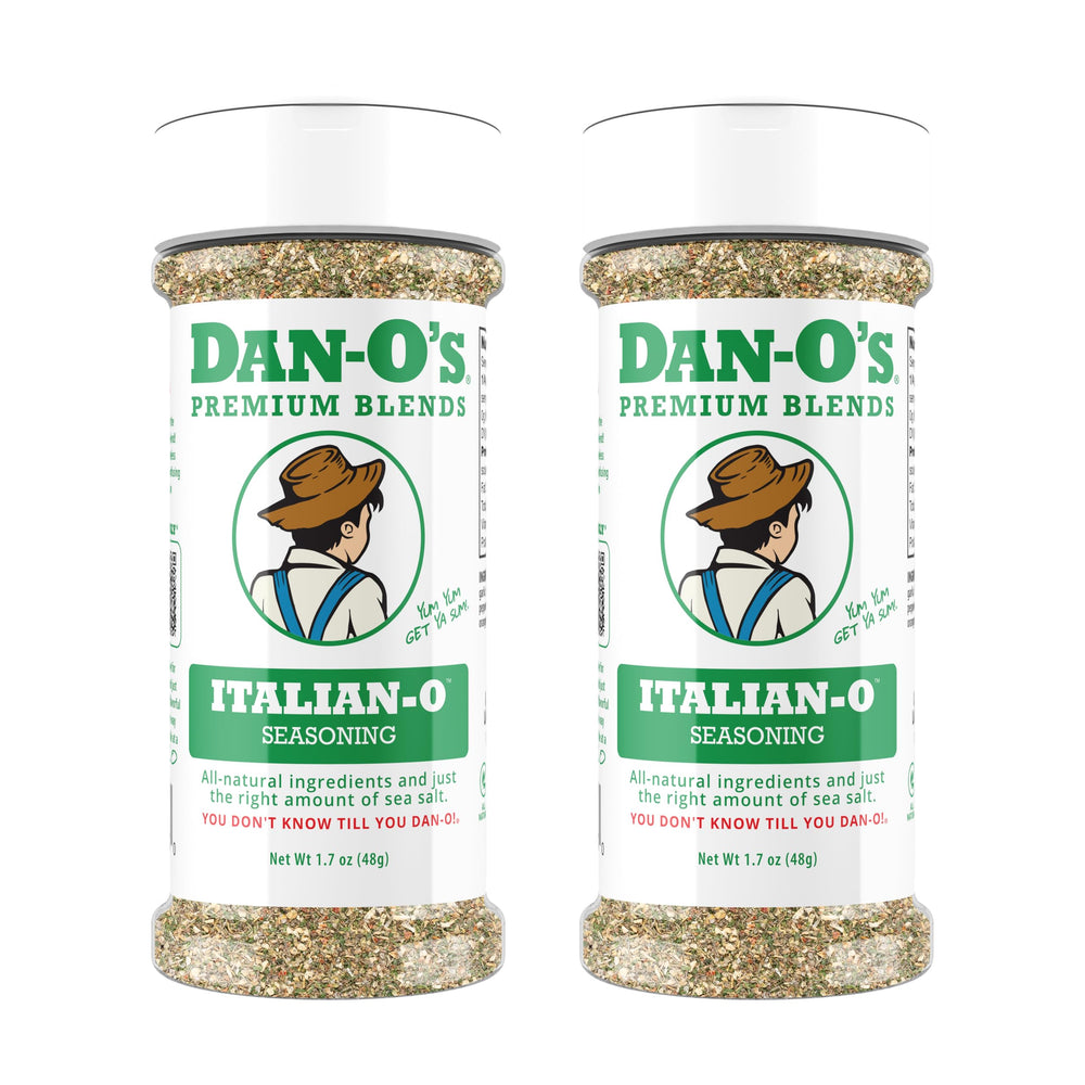 Dan-O's Italian-O seasoning bottle front, ideal for pasta and pizza flavor
