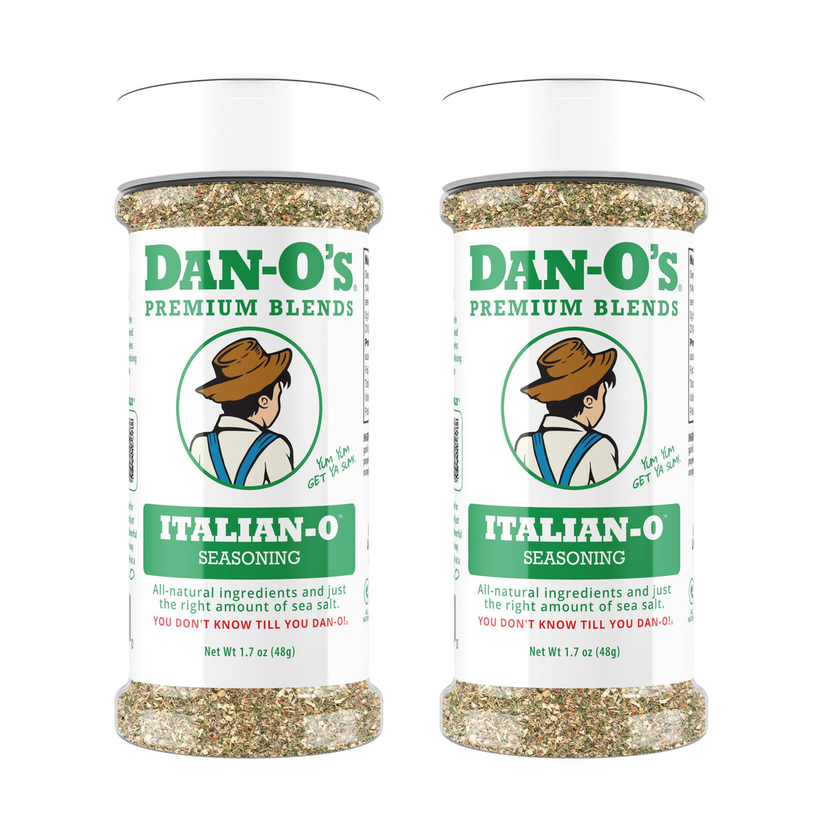 Dan-O's Italian-O seasoning bottle front, ideal for pasta and pizza flavor
