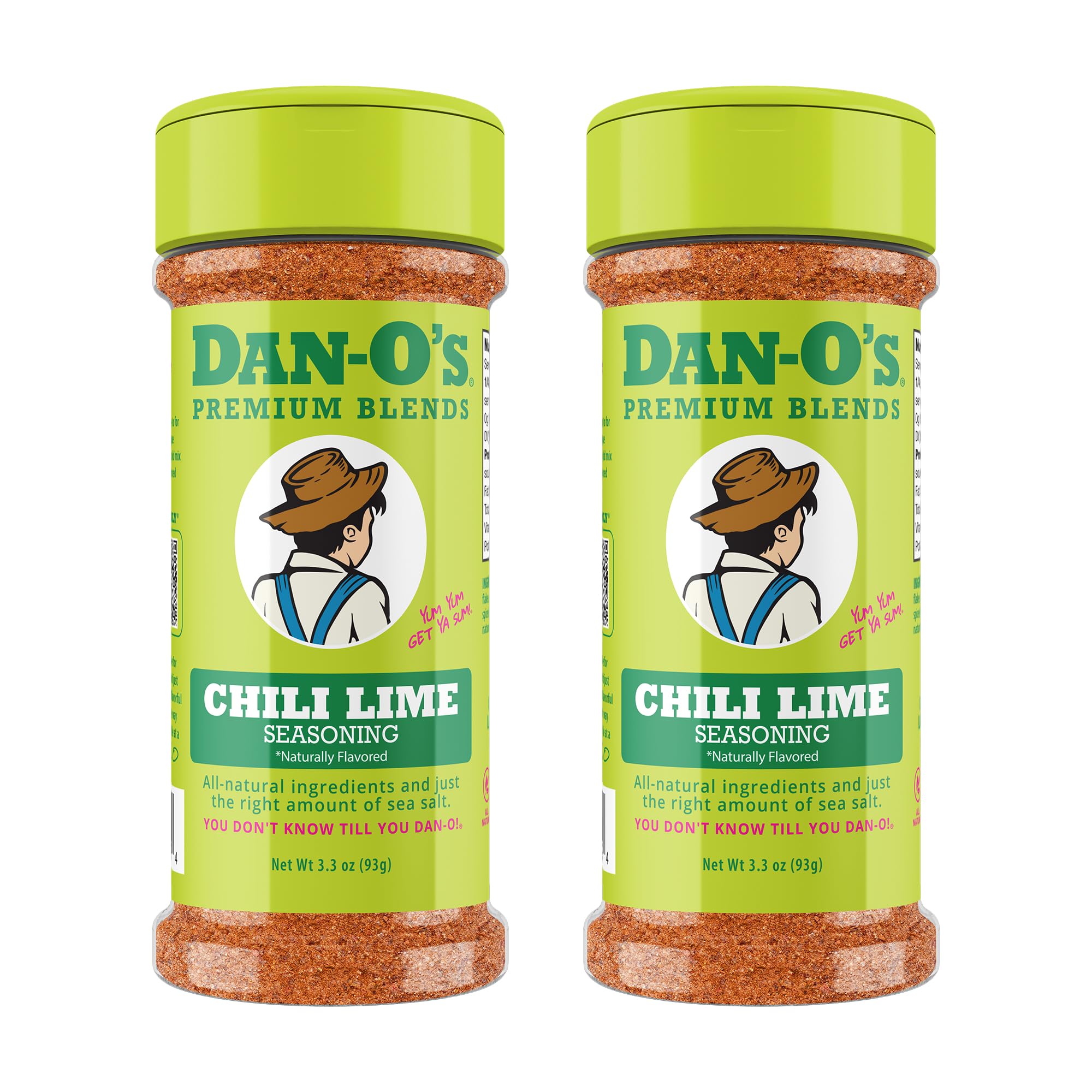 Dan-O's Small Chili Lime seasoning label close-up for bold citrus flavor.