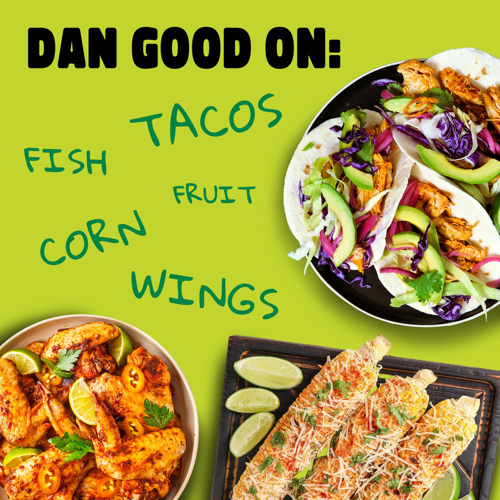 Close-up of chili flakes and lime zest in Dan-O's blend.