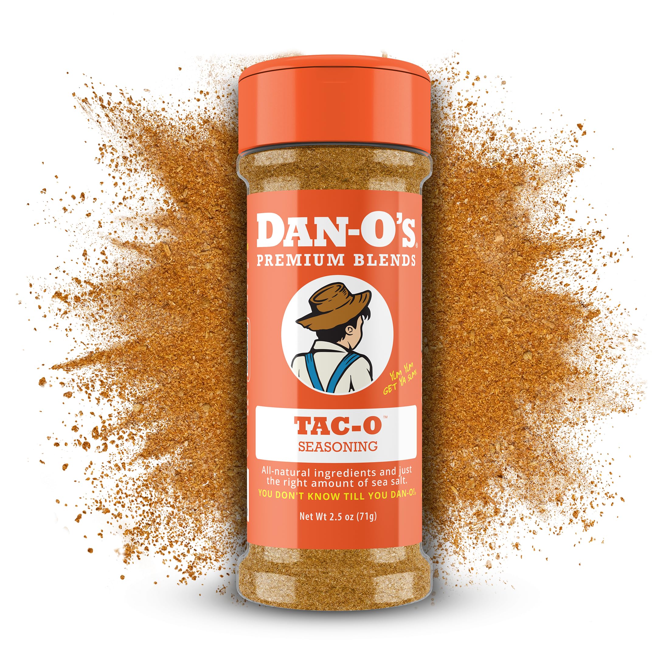 Dan-O's Tac-O Seasoning bottle front boosts taco flavors