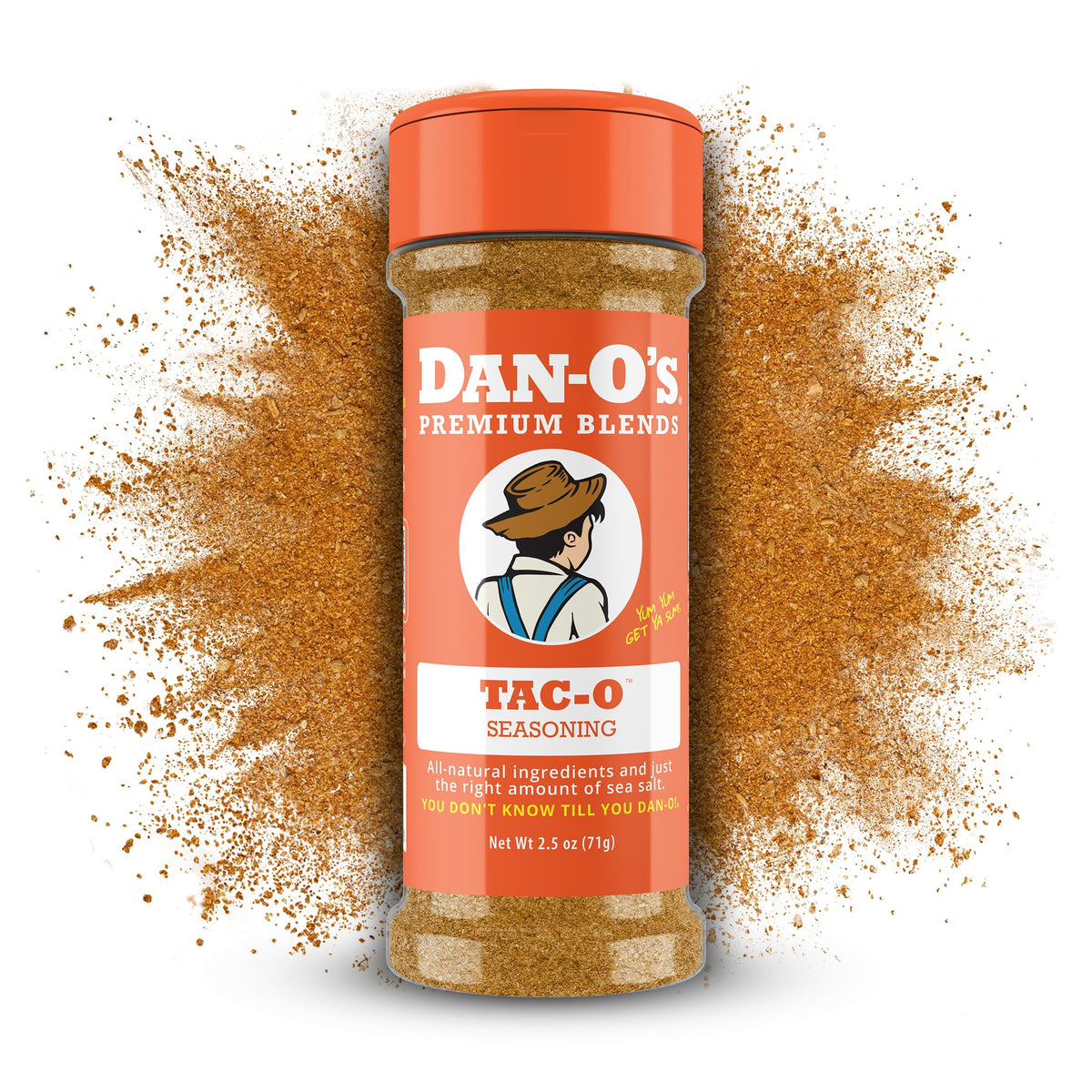 Dan-O's Tac-O Seasoning bottle front boosts taco flavors