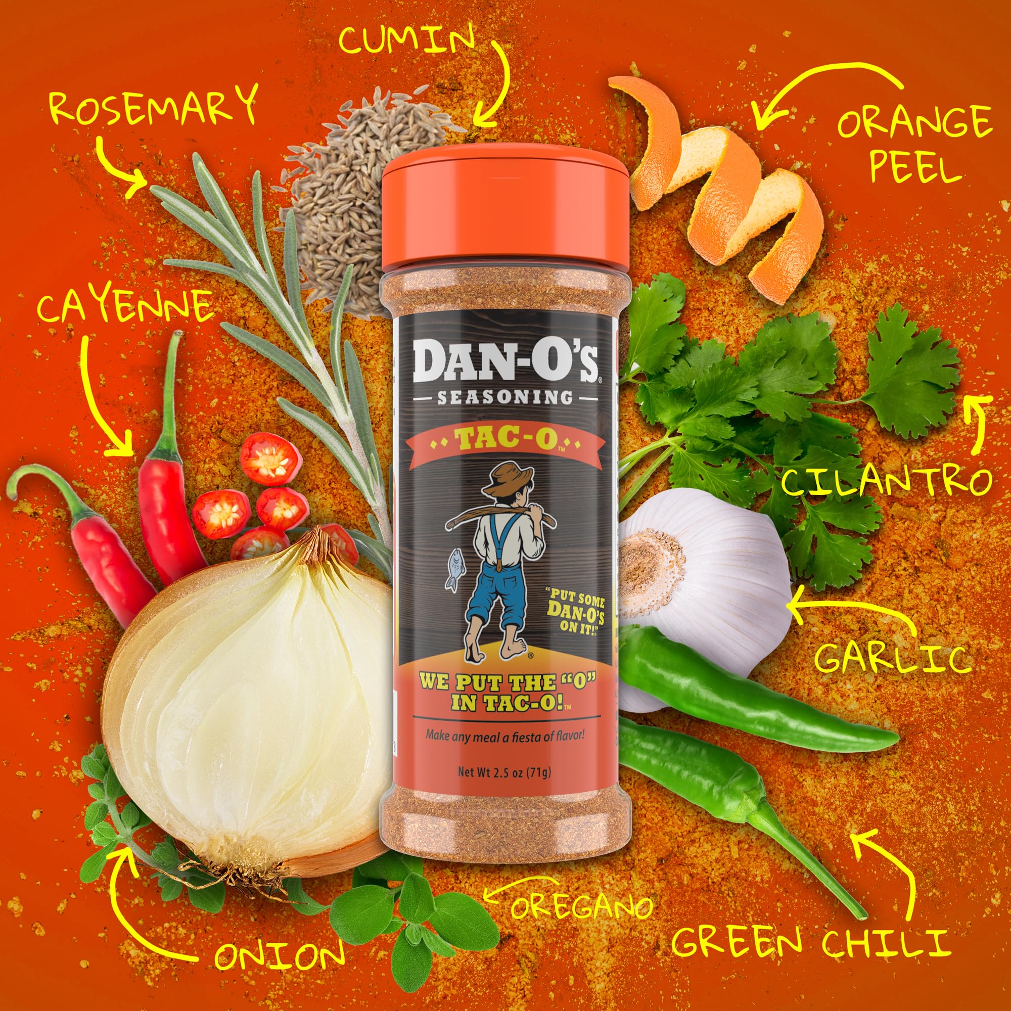 Tac-O Seasoning spice rub sprinkled on meat for bold taste