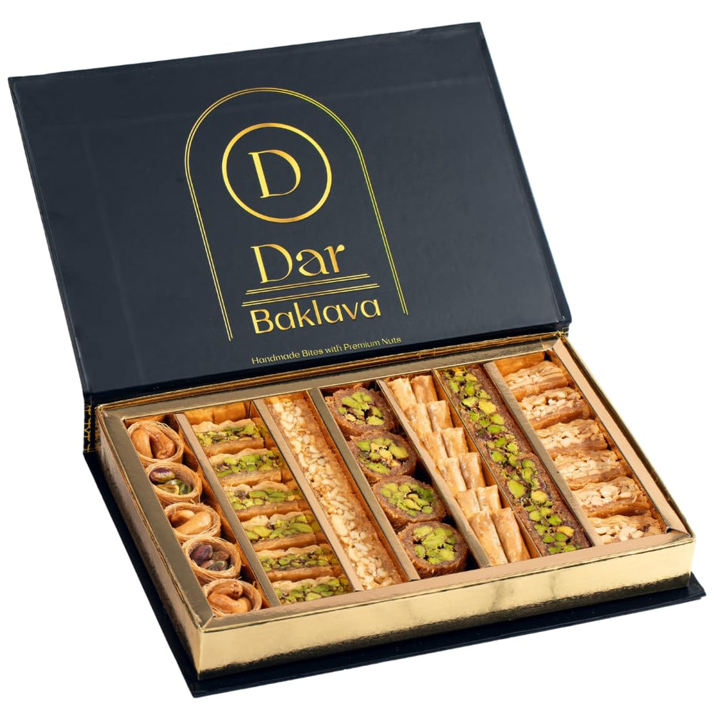 DAR BAKLAVA Nutlava pistachio and cashew baklava box highlights premium ingredients for gifting