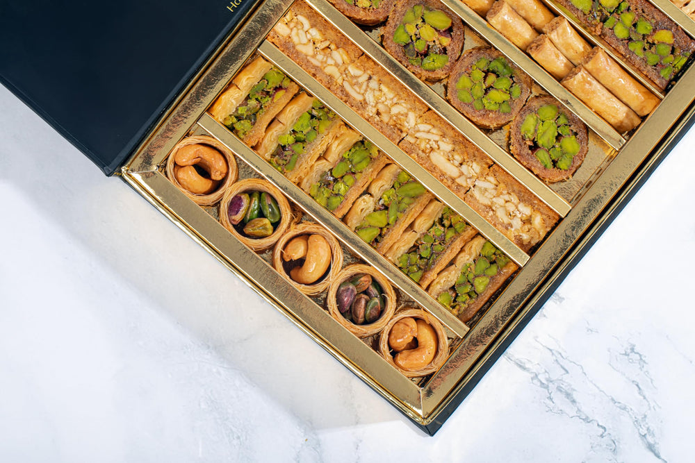 DAR BAKLAVA Nutlava nut-filled layers shine through on a premium dessert tray