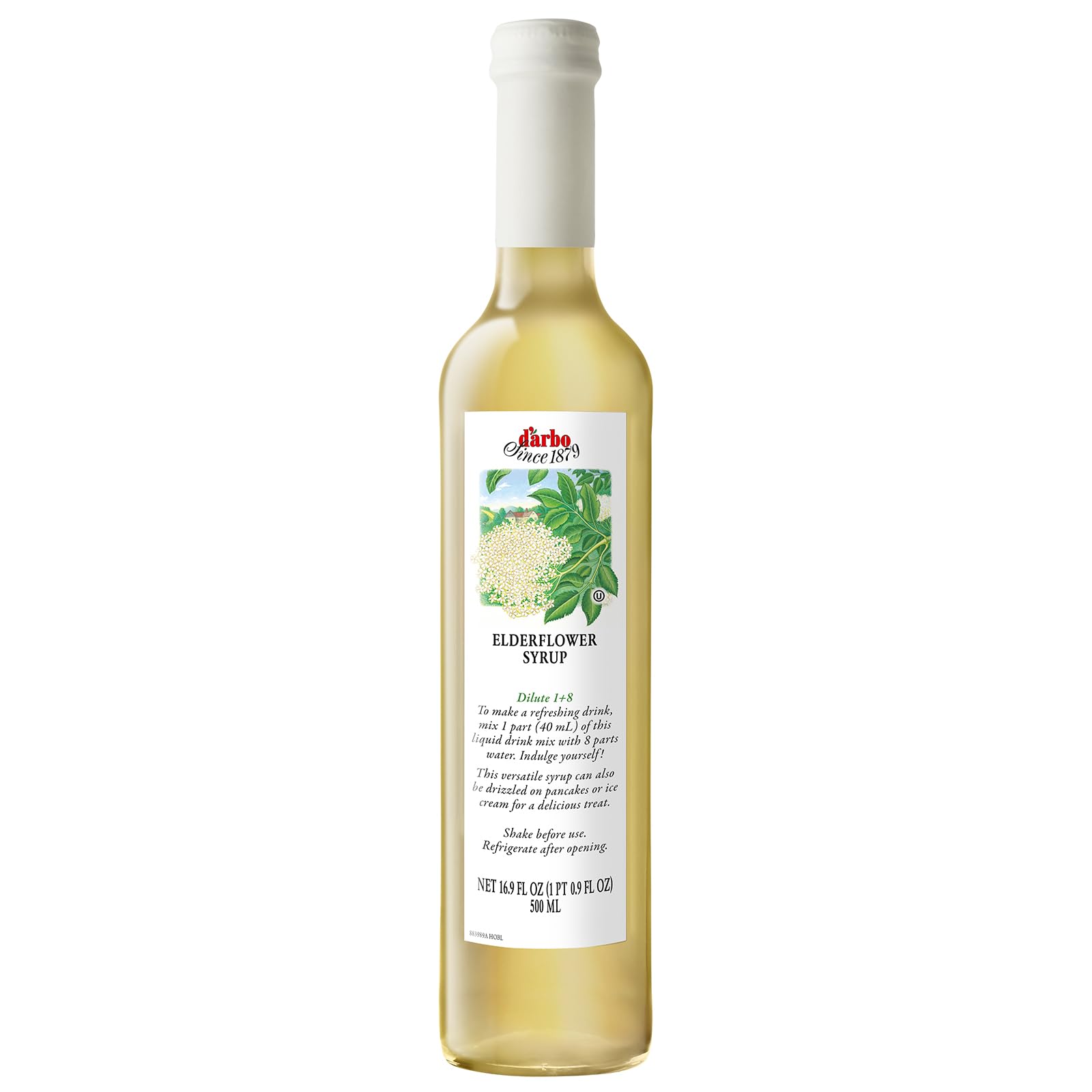 Darbo Elderflower Syrup bottle showing premium fruit flavor for drinks and desserts