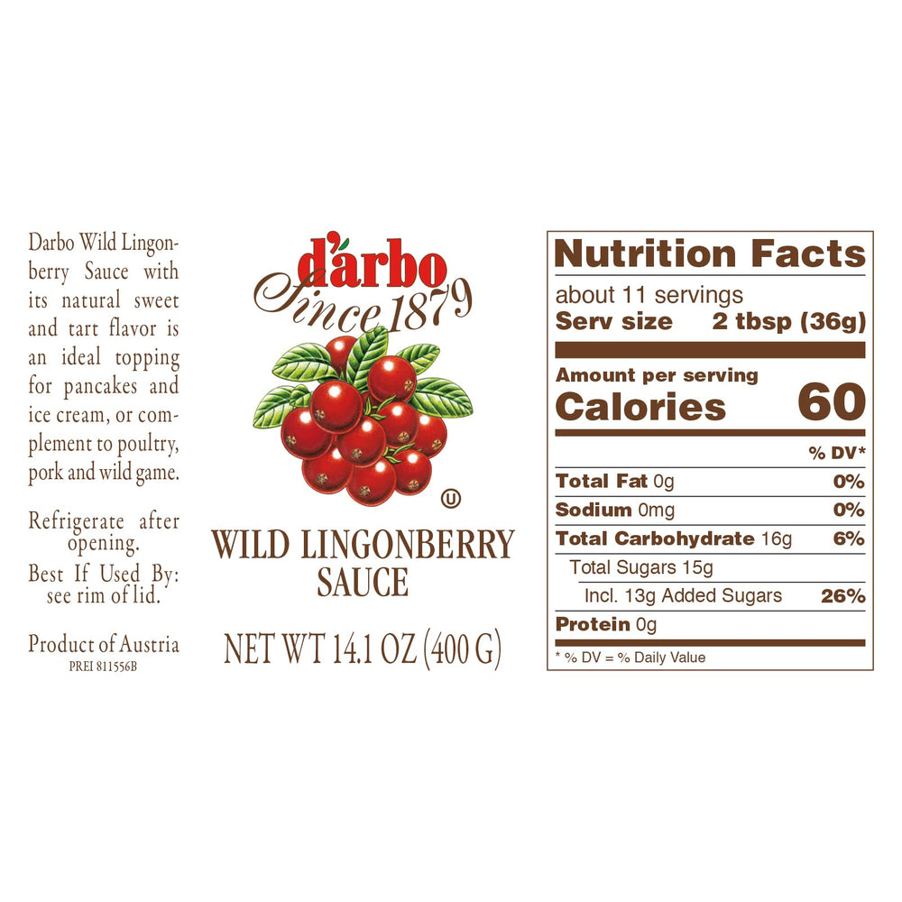 D'Arbo lingonberries close-up emphasizes rich fruit content and handcrafted Scandinavian heritage.