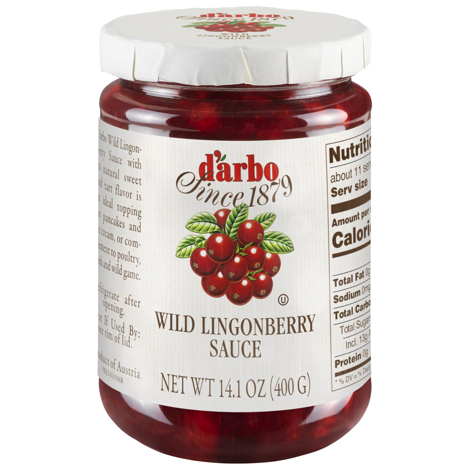 Darbo wild lingonberry sauce bottle highlights vibrant color and versatile kitchen uses.