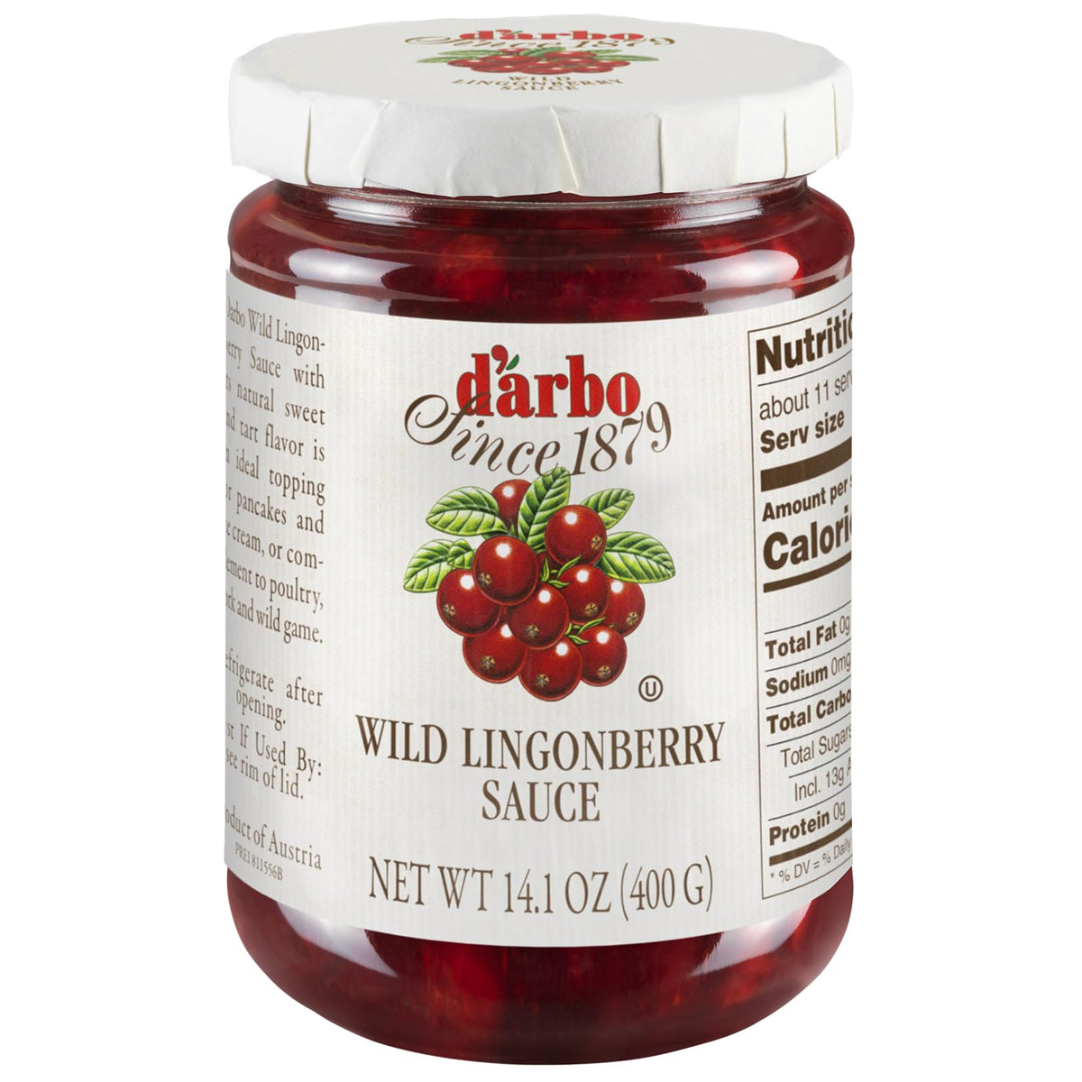 Darbo wild lingonberry sauce bottle highlights vibrant color and versatile kitchen uses.