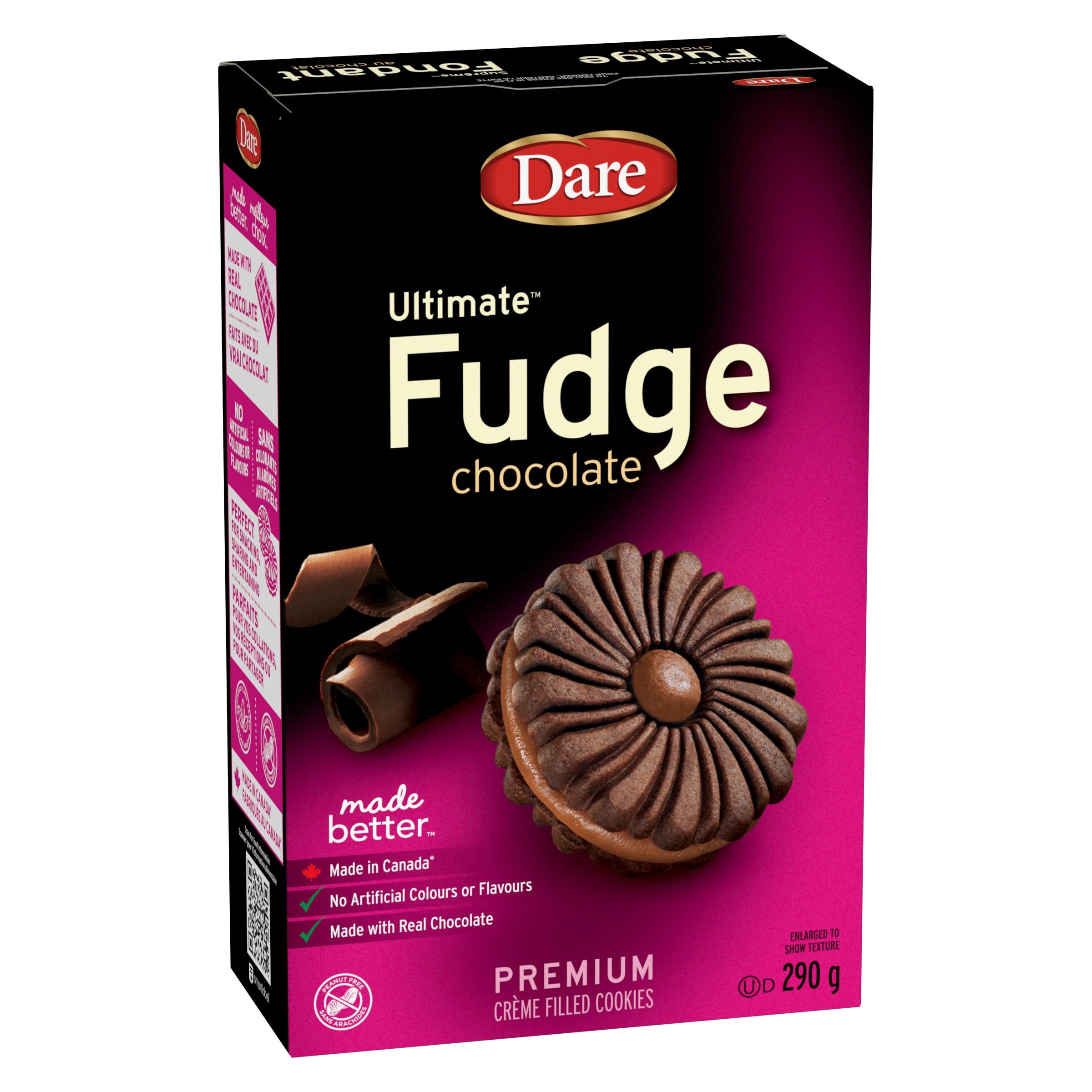 Dare Ultimate Fudge Cookie sandwich filling, balanced flavor.