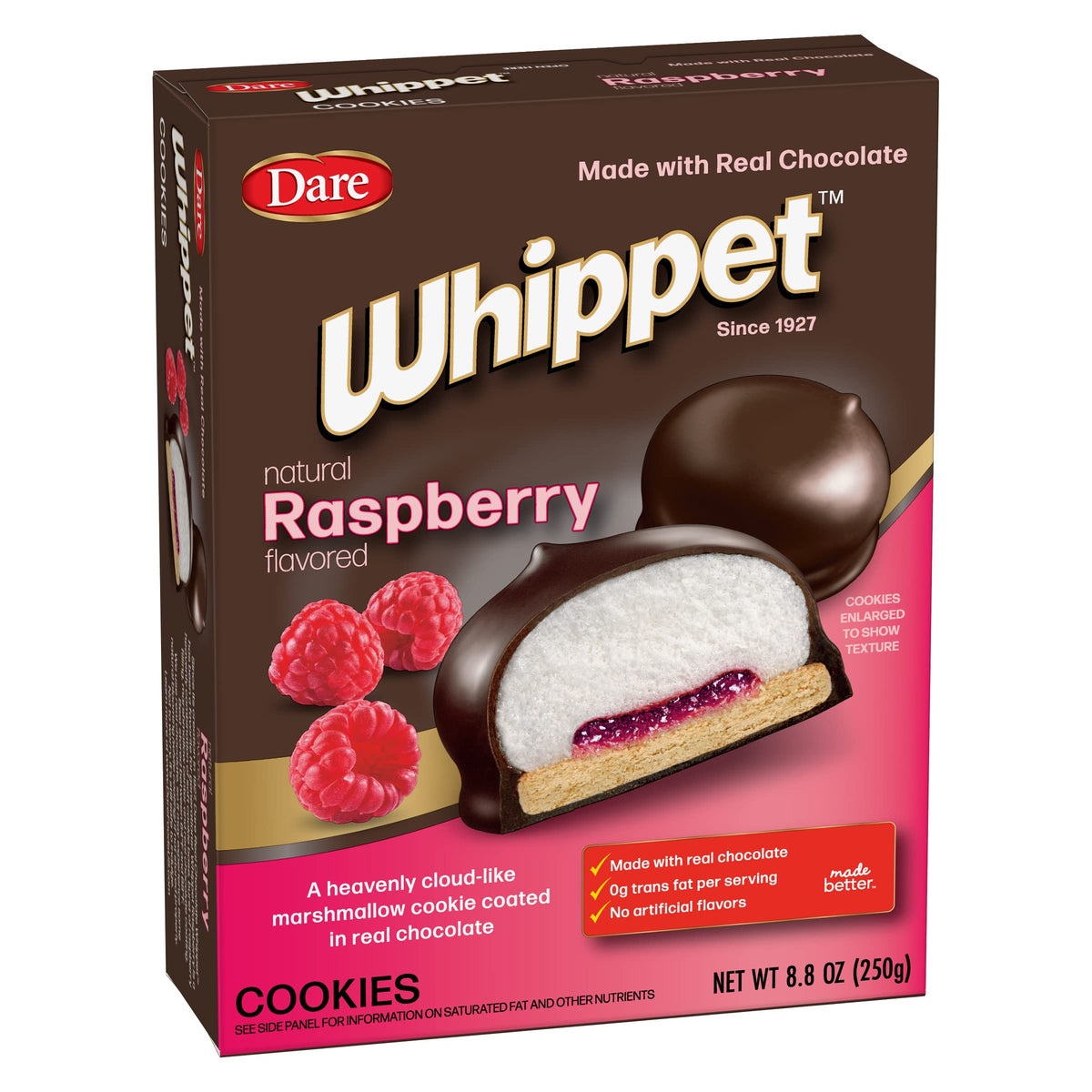 Dare Whippet Raspberry cookie with dark chocolate coating for a rich, after-school treat.