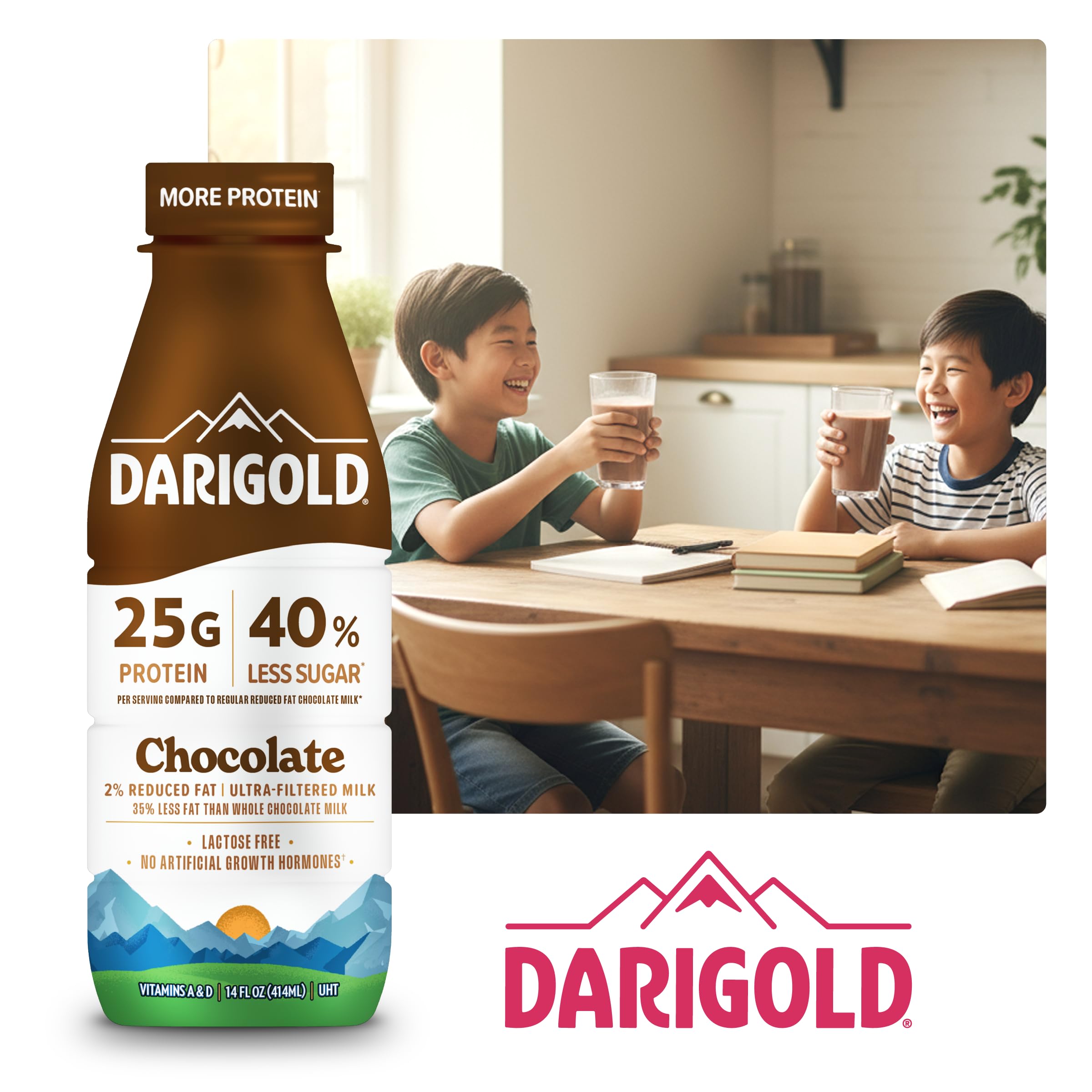Darigold display chocolate milk on a store shelf inviting quick, tasty hydration.