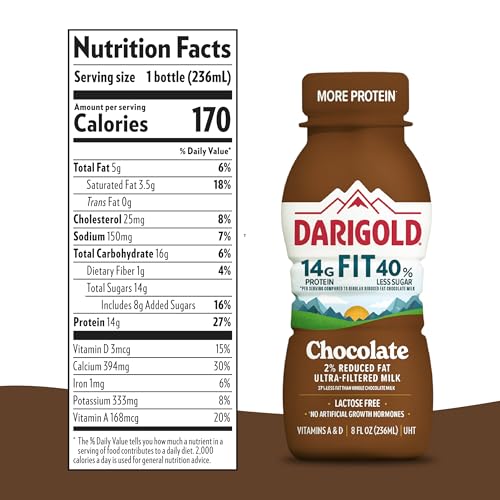 Pouring Darigold Fit chocolate milk into a glass for a quick protein-packed snack.