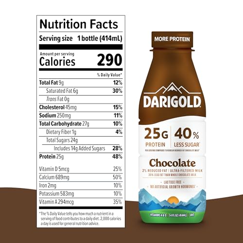 Darigold ultra-filtered milk bottle highlights 25g protein and 40% less sugar.