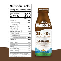 Darigold ultra-filtered milk bottle highlights 25g protein and 40% less sugar.