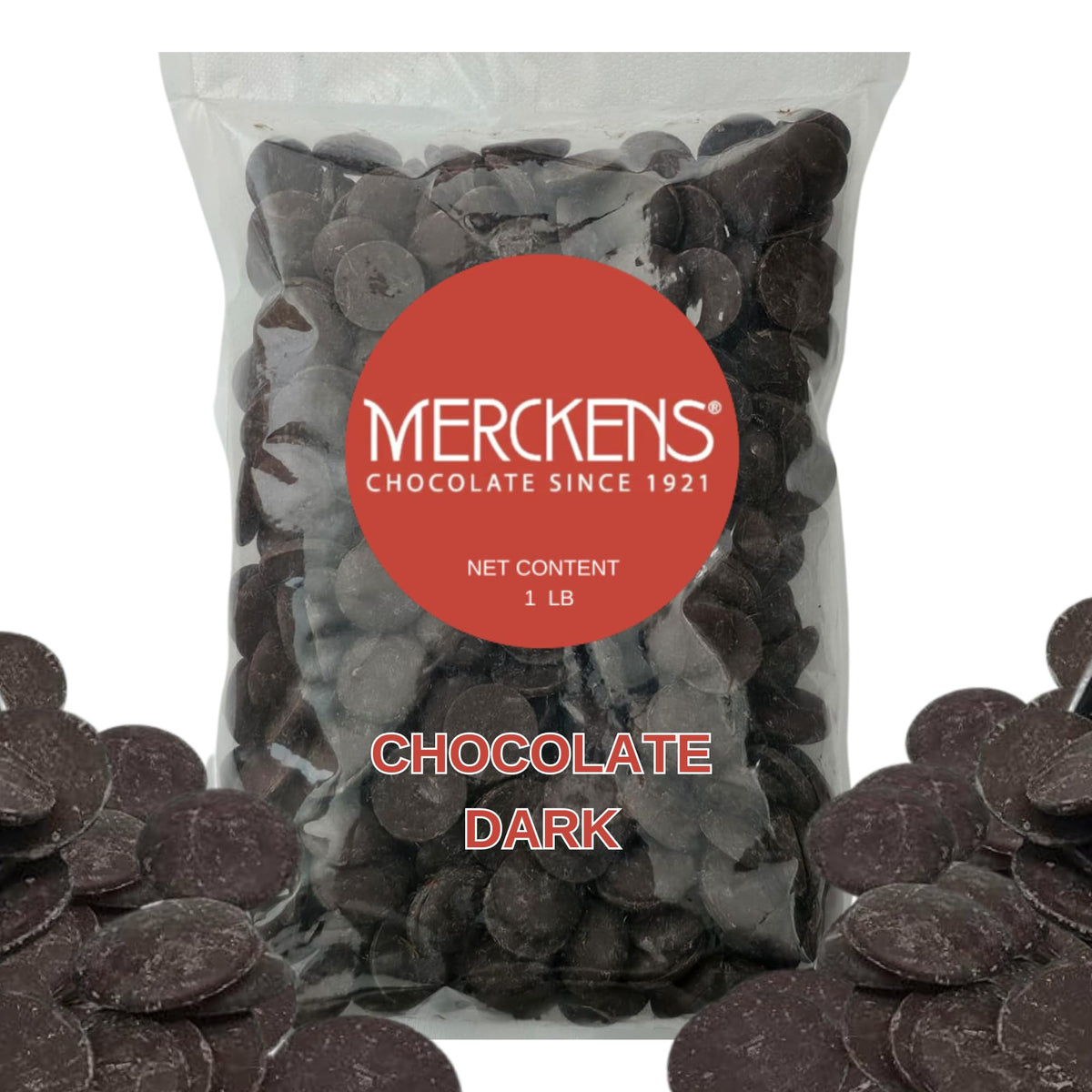 Dark Chocolate Melting Wafers 1lb packaging ready for melting and coating