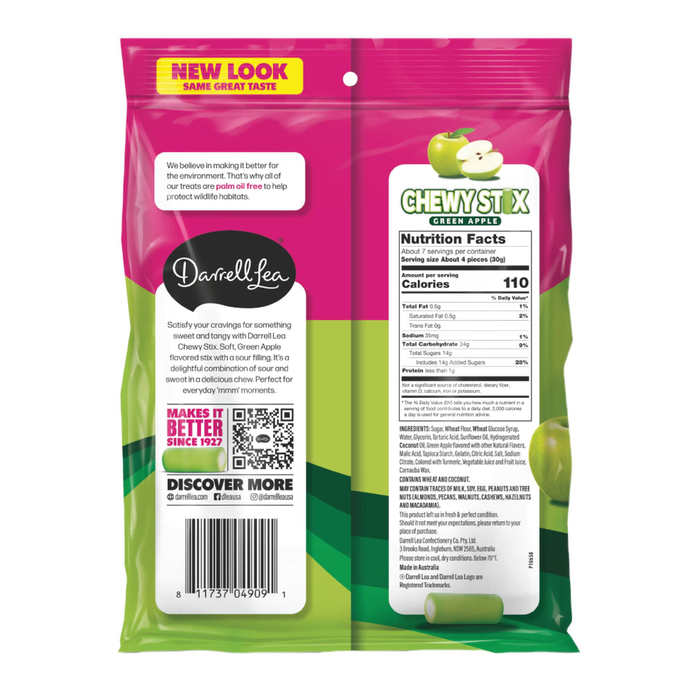 Darrell Lea Fabulicious Sour Candy Stix Raspberry, chewy texture for quick on-the-go snacking.