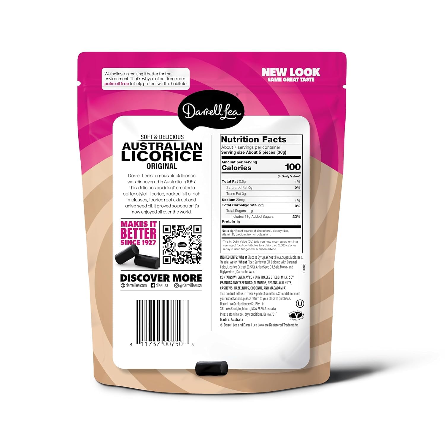 Dark glossy licorice pieces in a bag showing original black flavor