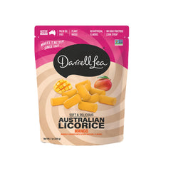 Darrell Lea Mango licorice soft bites, premium texture for sharing and lunch boxes.
