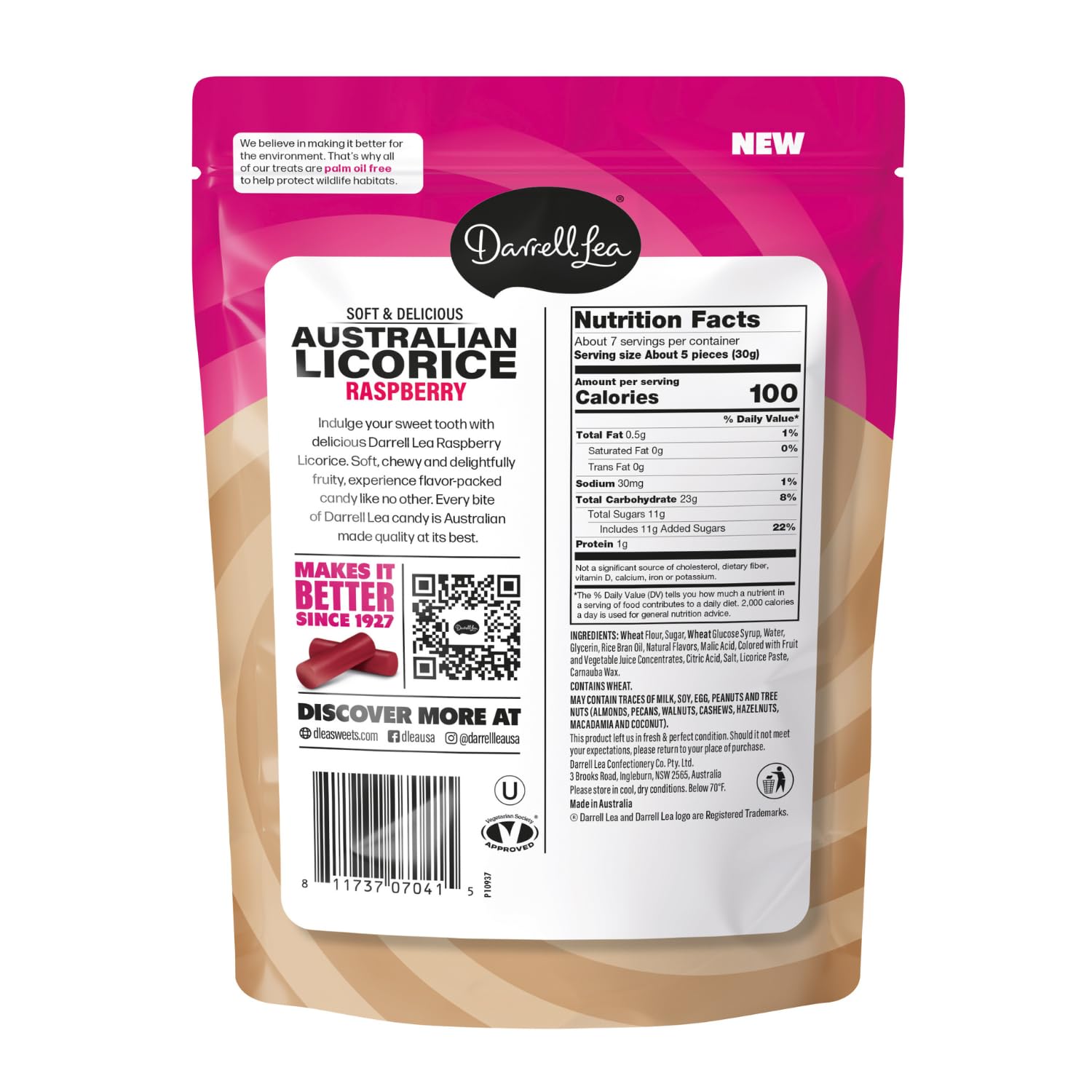 Darrell Lea Raspberry Licorice Non-GMO and palm oil free for a cleaner label
