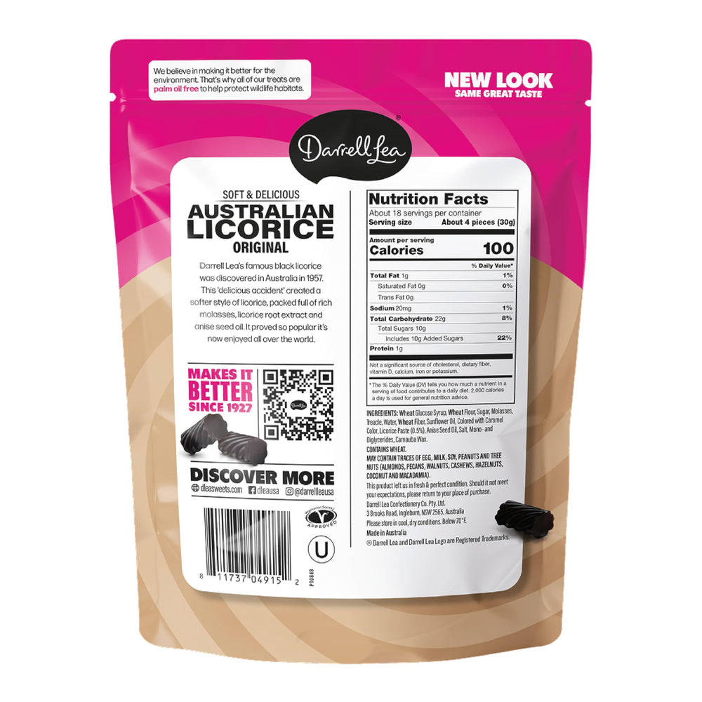 Darrell Lea original black licorice close up showing chewy texture