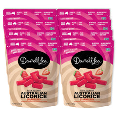 Darrell Lea soft Australian licorice strawberry packaging shot for convenient eight-pack