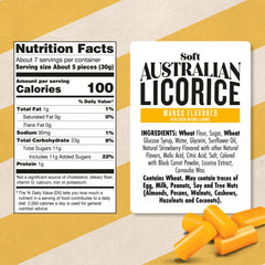 Darrell Lea soft-chewy licorice featuring mango flavor for a quick, satisfying snack.