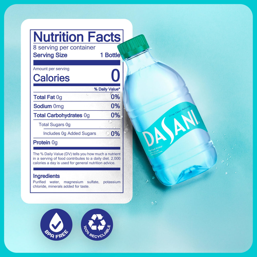 Dasani 8-pack bottles provide compact hydration for work, gym, or travel.