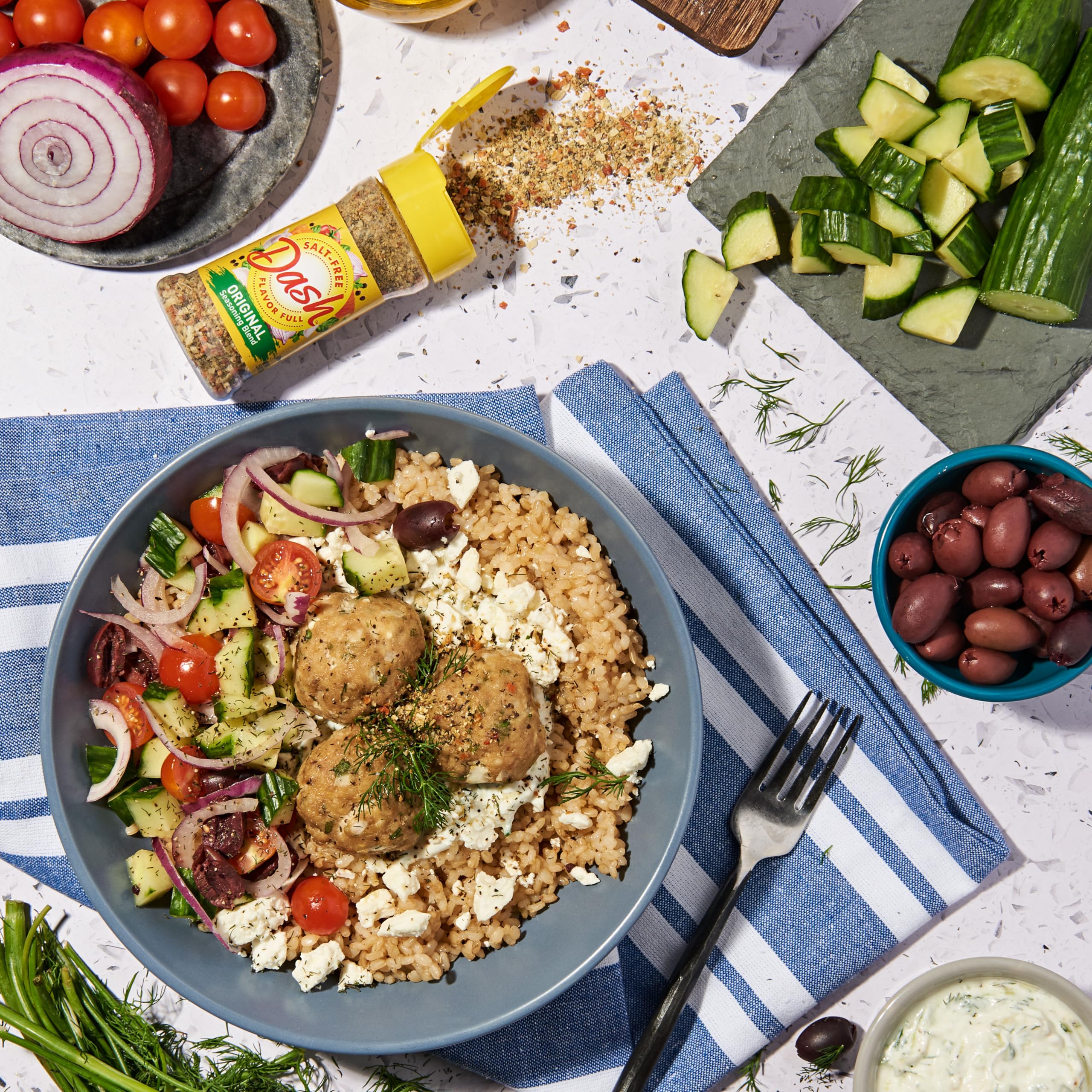 Dash Salt-Free Original on burgers showing all-purpose seasoning versatility
