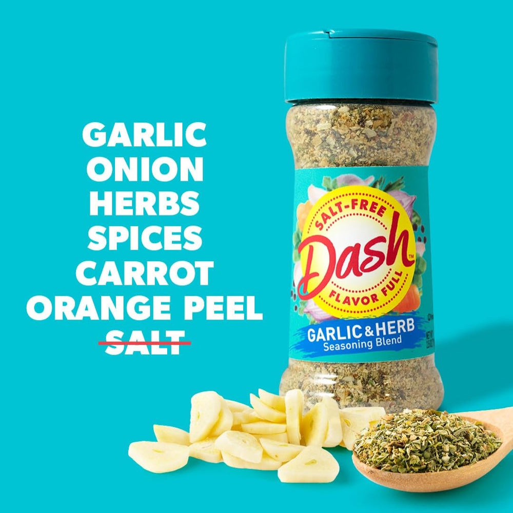Dash salt-free seasoning on poultry delivers aromatic garlic-herb notes.