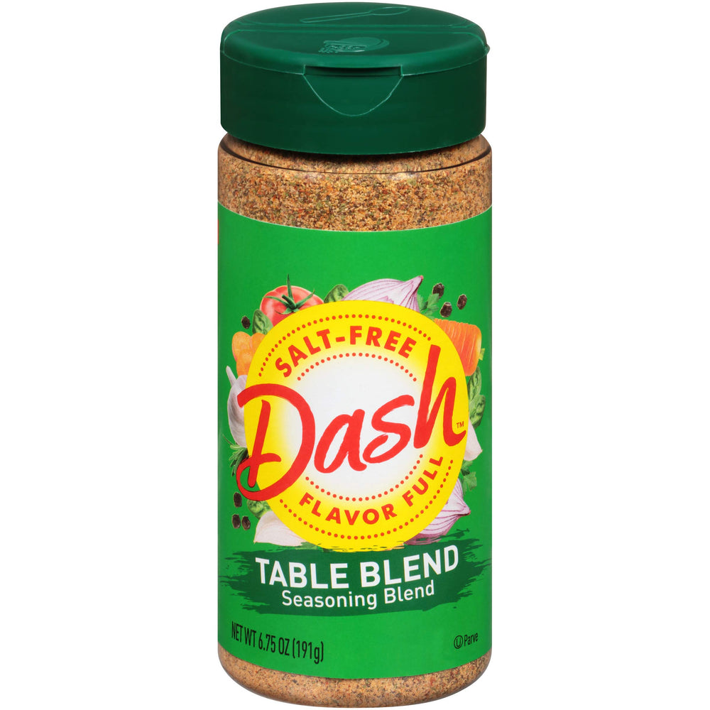 Dash Salt-Free Table Blend bottle front, flavor booster for meals.
