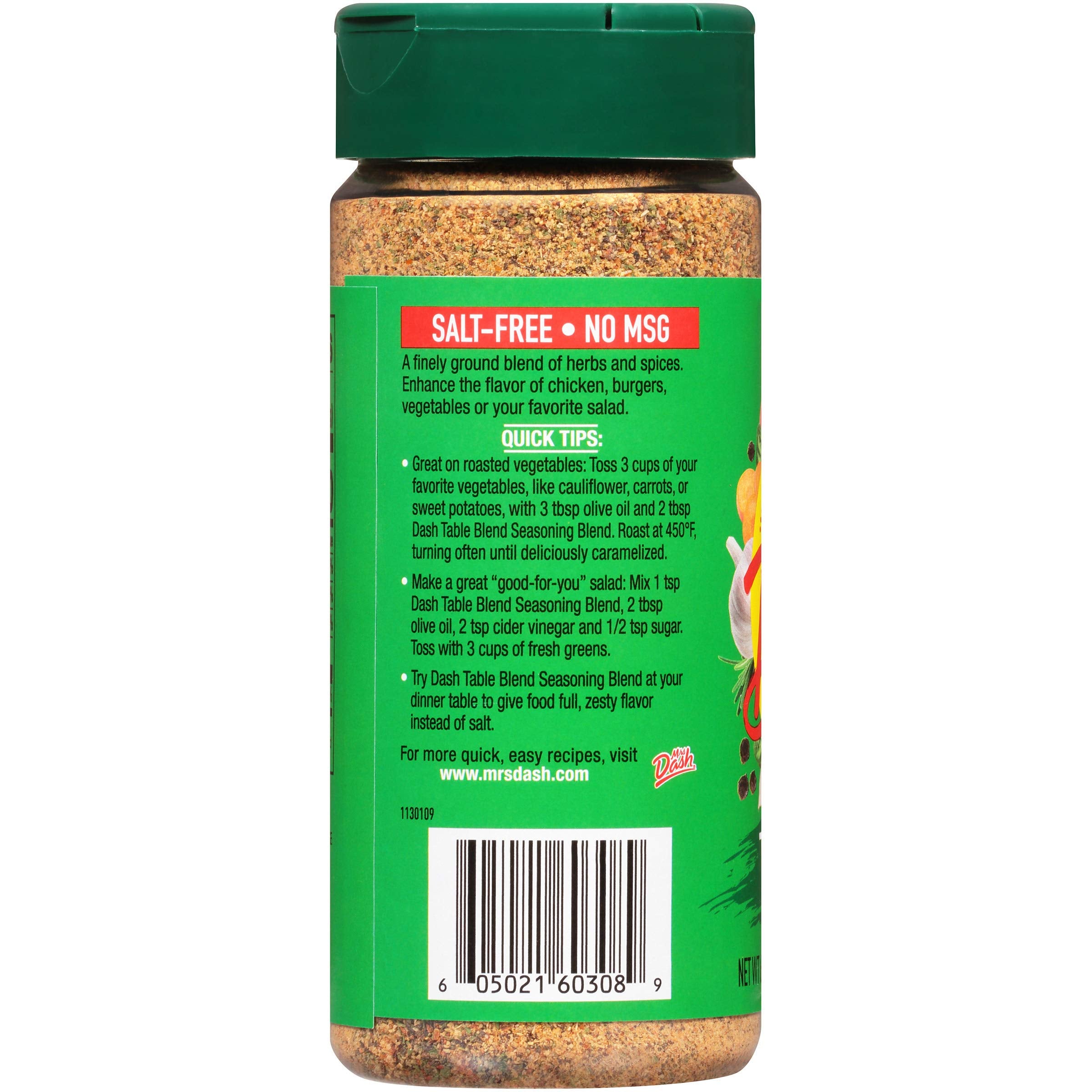 Dash Salt-Free Table Blend on a dish, vegetables with citrusy savory lift.