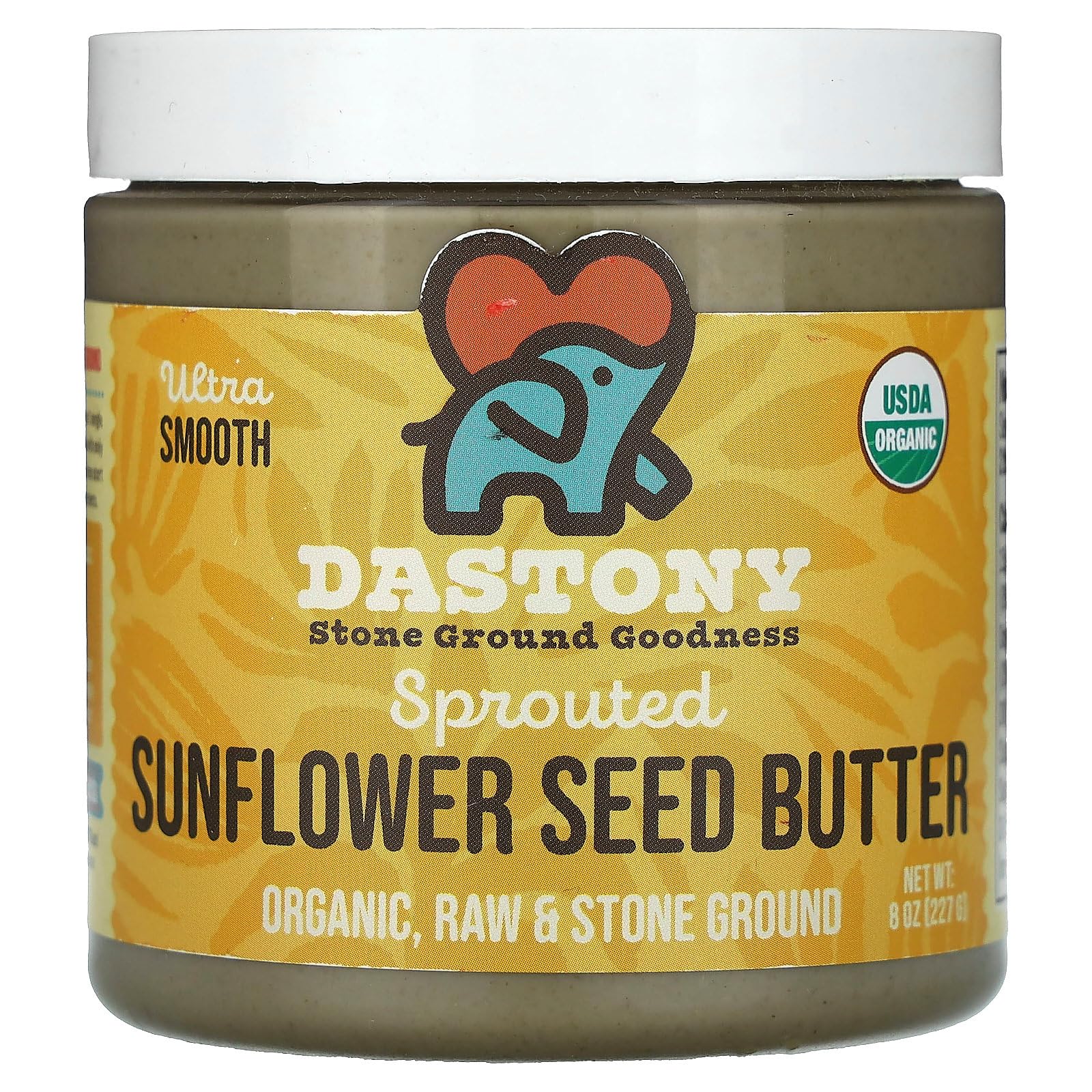 Dastony Organic Sprouted Sunflower Butter jar-front view highlighting pure sprouted seeds for spreads