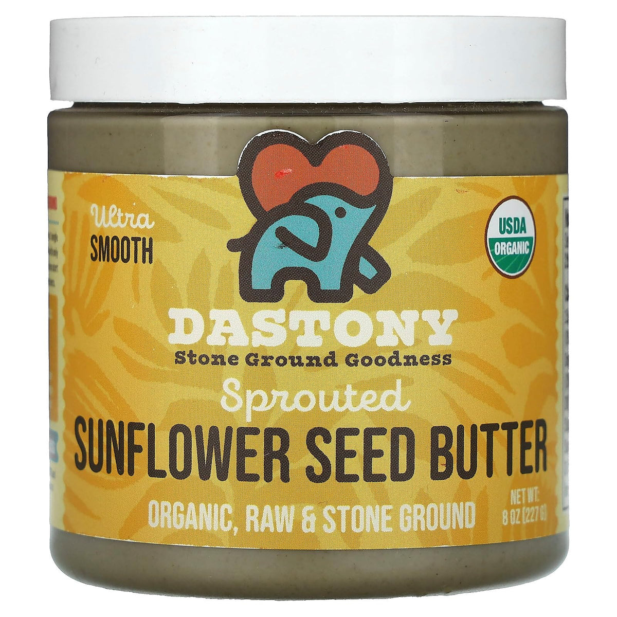 Dastony Organic Sprouted Sunflower Butter jar-front view highlighting pure sprouted seeds for spreads