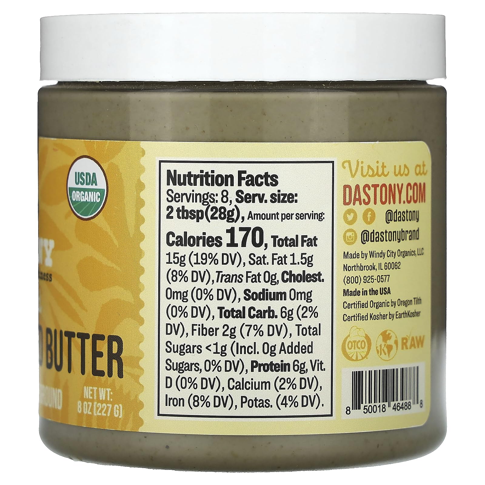 Dastony Organic Sprouted Sunflower Butter spread-texture close-up ideal for dips and smoothies