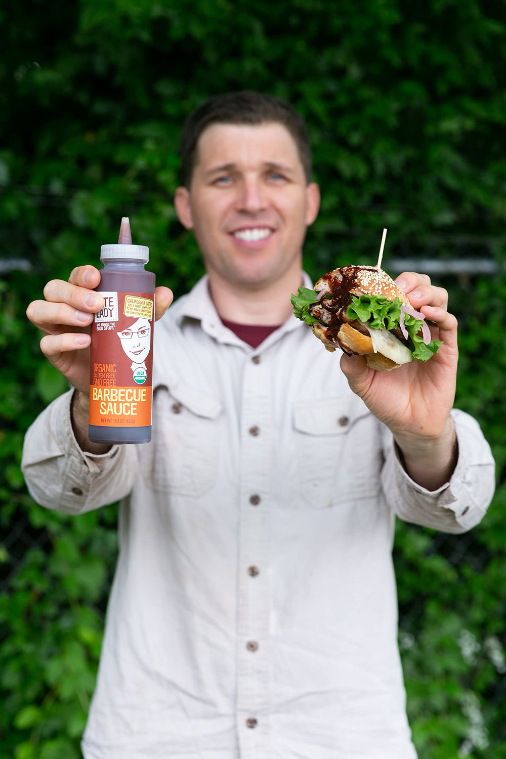 Date Lady BBQ sauce on a burger with rich smoky finish