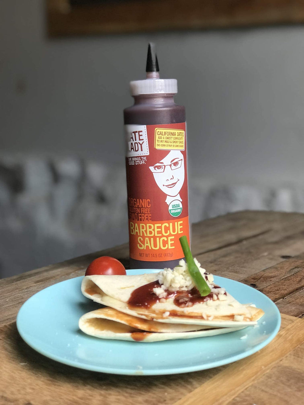 Date Lady BBQ sauce packaging showing gluten-free and vegan options