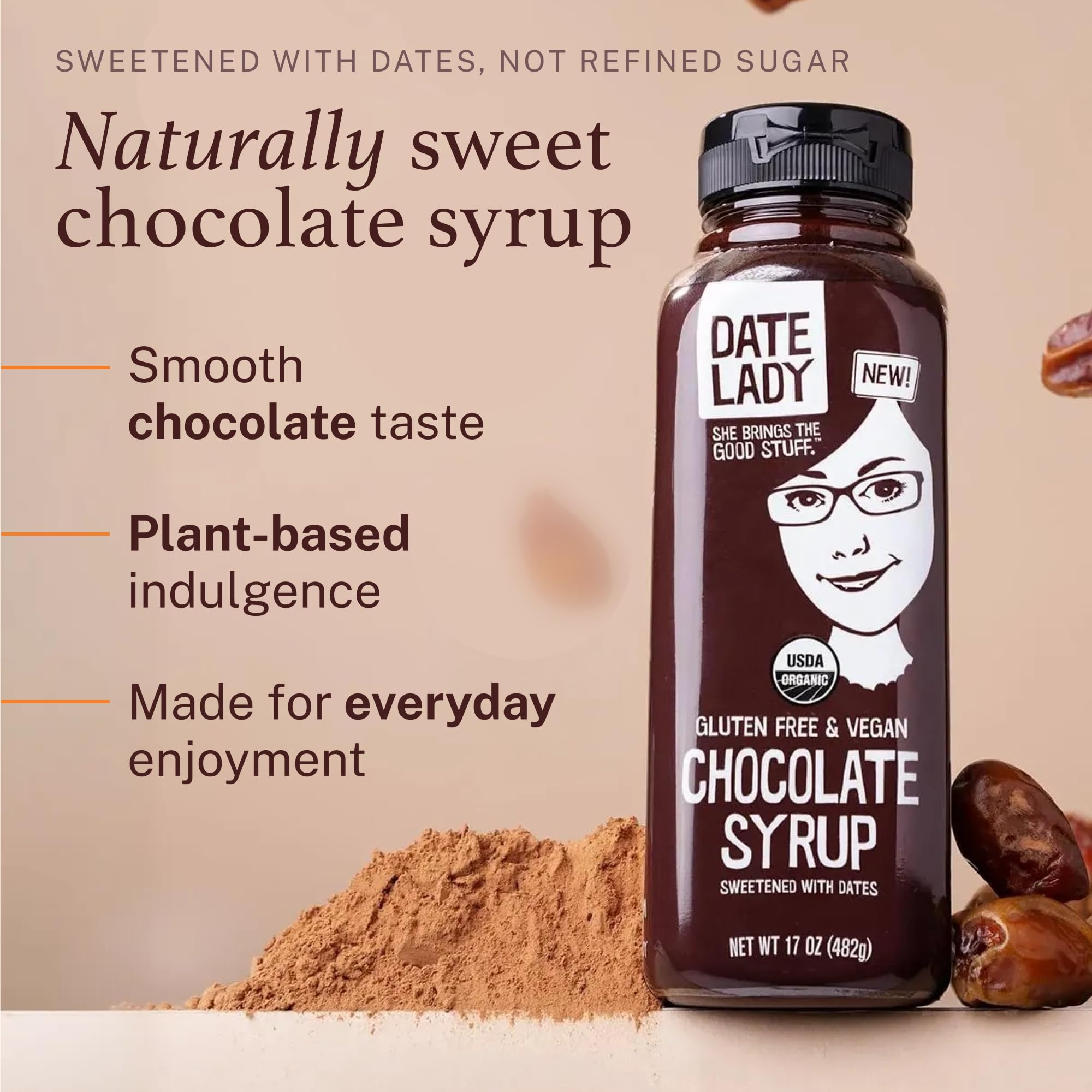 Date Lady Chocolate Syrup ice cream topping brings fudgy depth.
