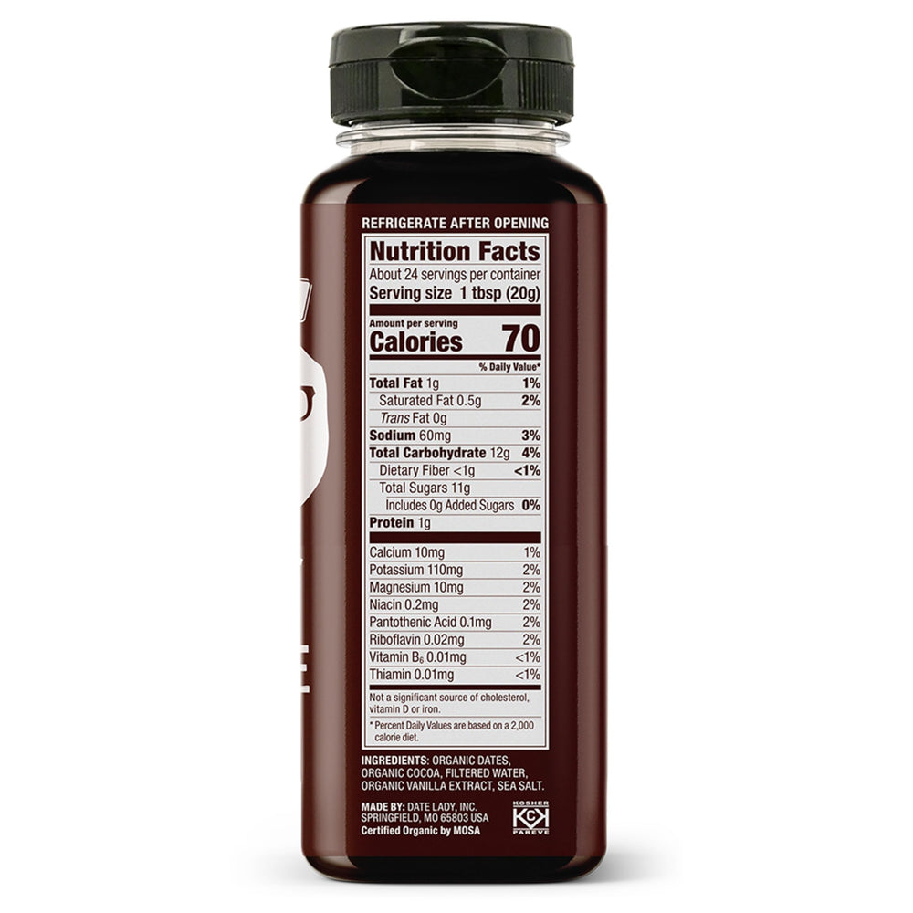 Date Lady Chocolate Syrup pancake drizzle adds rich flavor to breakfast.
