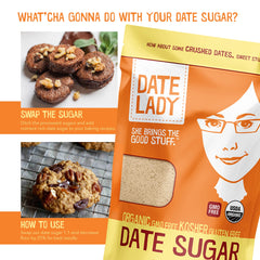 Ground dates close-up reveals natural texture and fiber-rich sweetness.
