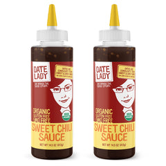 Date Lady Organic Sweet Chili Sauce bottle front, perfect for versatile stir-fries.