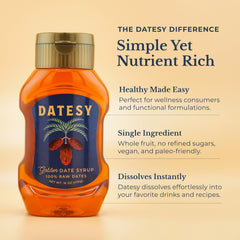 Datesy instant-dissolve syrup for tea, evenly blends.