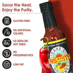 Dave's Gourmet Ghost Pepper Naga Jolokia bottle with intense flavor for wings