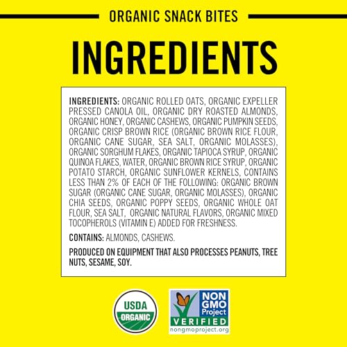 Ingredients shot highlights organic nuts, grains and seeds in Honey Nut Snack Bites.