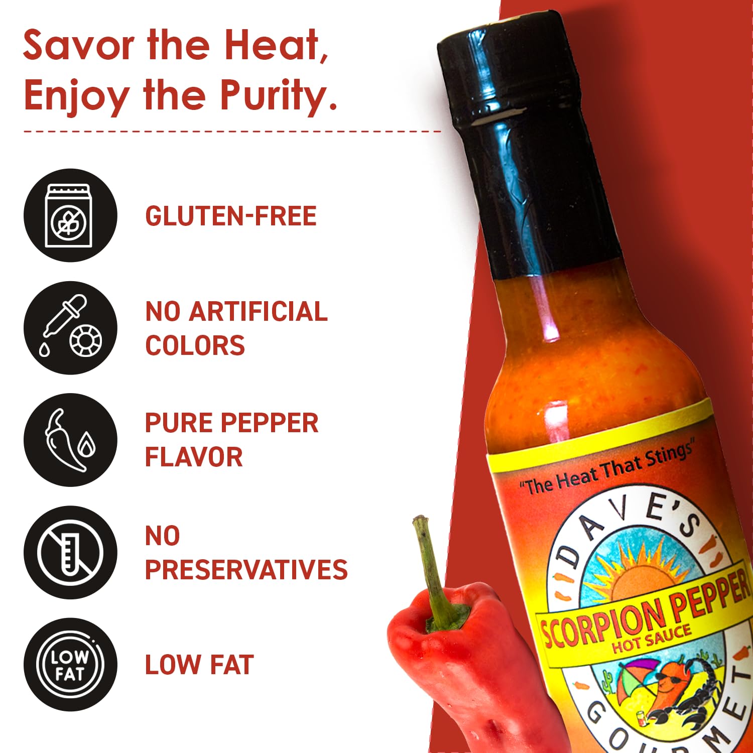Dave's Gourmet hot sauce being poured on a burger for intense flavor