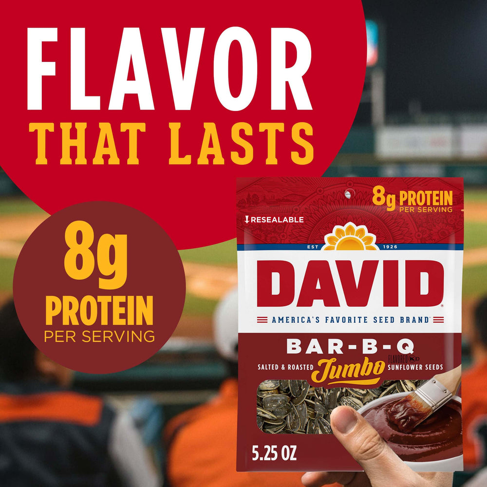 DAVID Bar-B-Q jumbo seeds in shell aid focus during study or game.