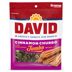 DAVID Cinnamon Churro jumbo sunflower seeds in 5.25 oz bags for sharing
