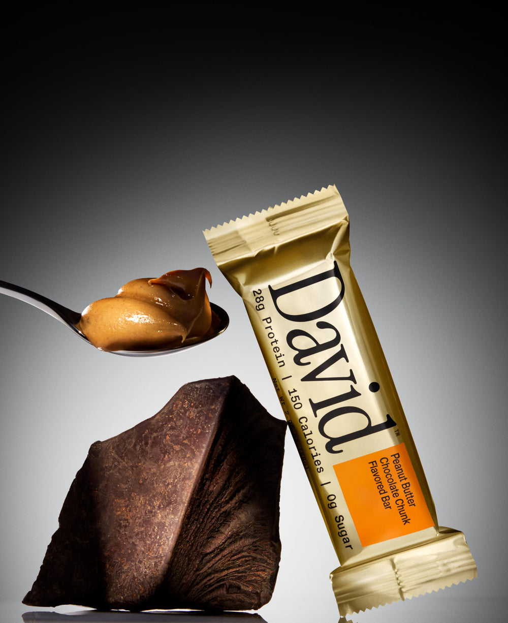 David flavor system bar highlighting rich peanut butter chocolate chunk taste.