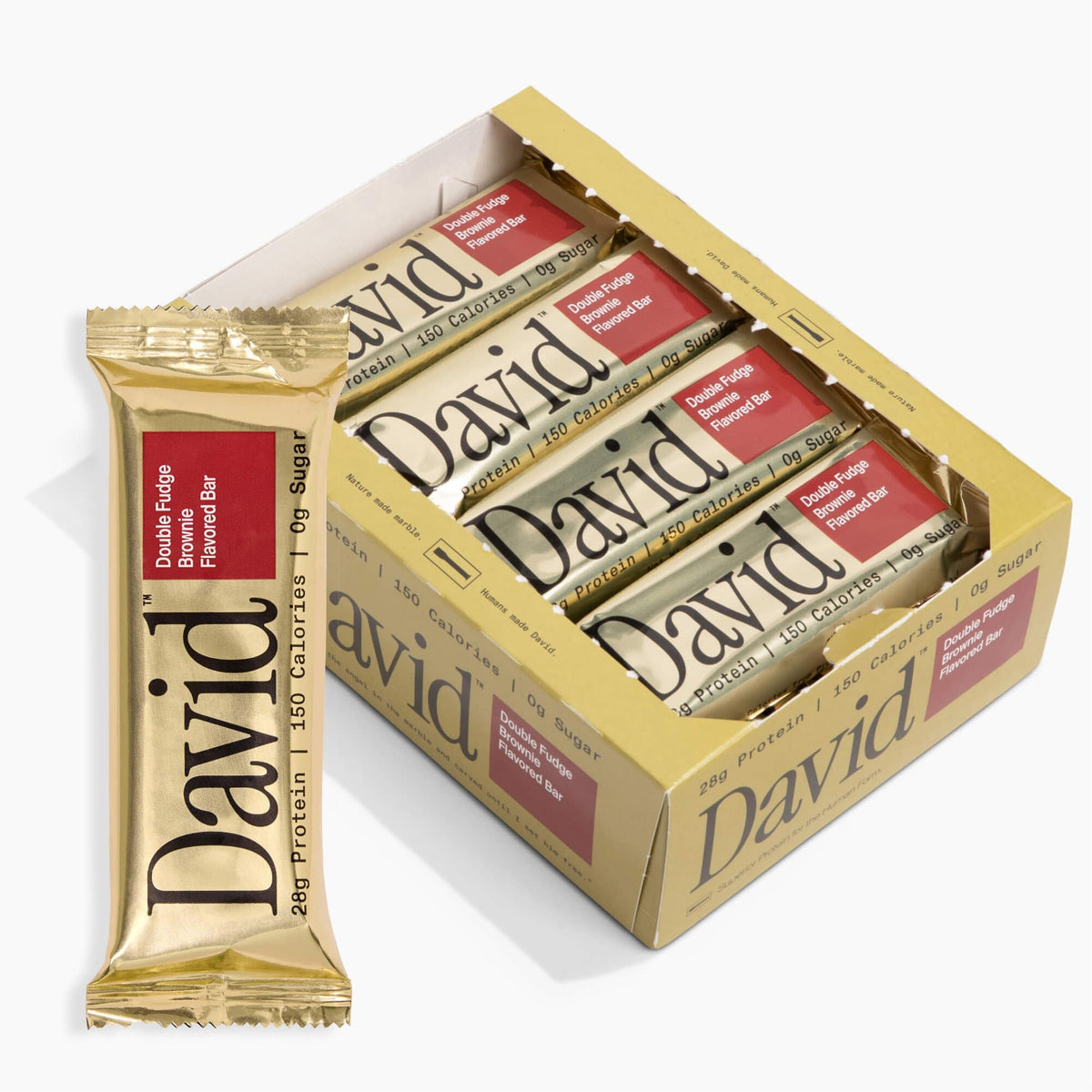 David high-protein bars fudge brownie pack showing convenient protein boost.