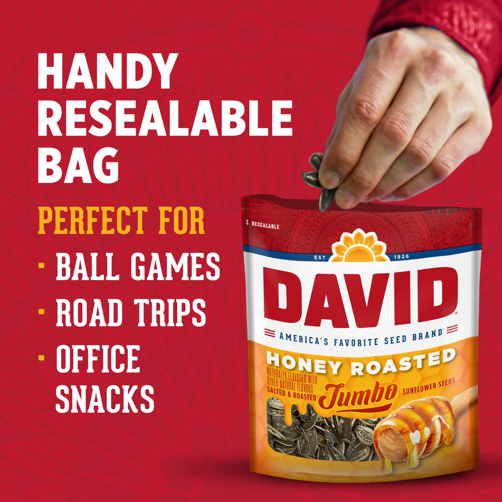 DAVID Honey Roasted Sunflower Seeds on-the-go pack for travel
